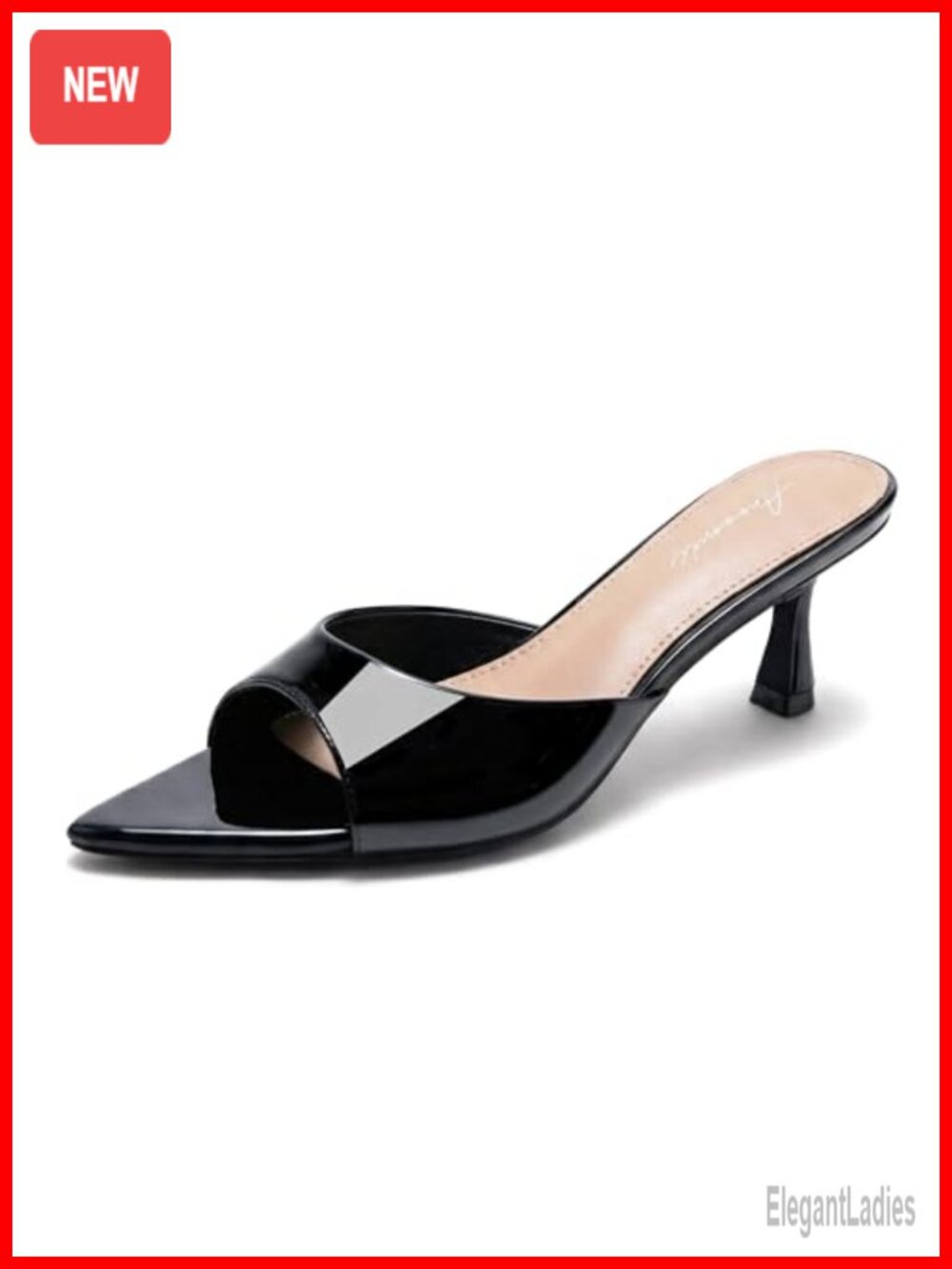 Kitten Heel Sandals Faux Leather Open Toe Slides Slip On Party Wedding